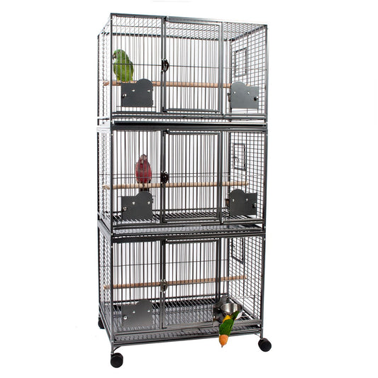Exhibition and breeding cage triple (large) parrot black